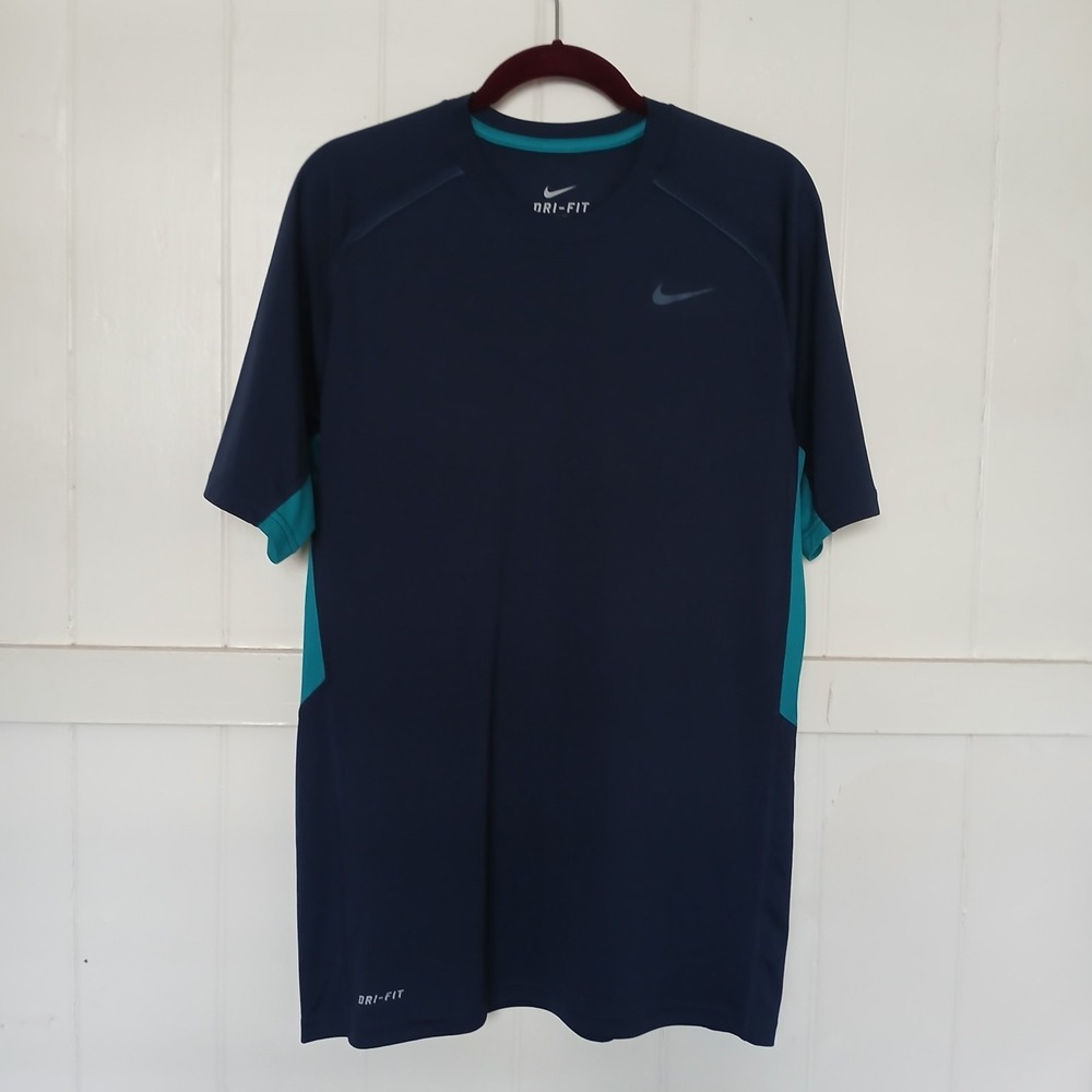 NIKE Shirt Dri-FIT Legacy Swoosh Logo Athletic Performance Men's Medium Blue